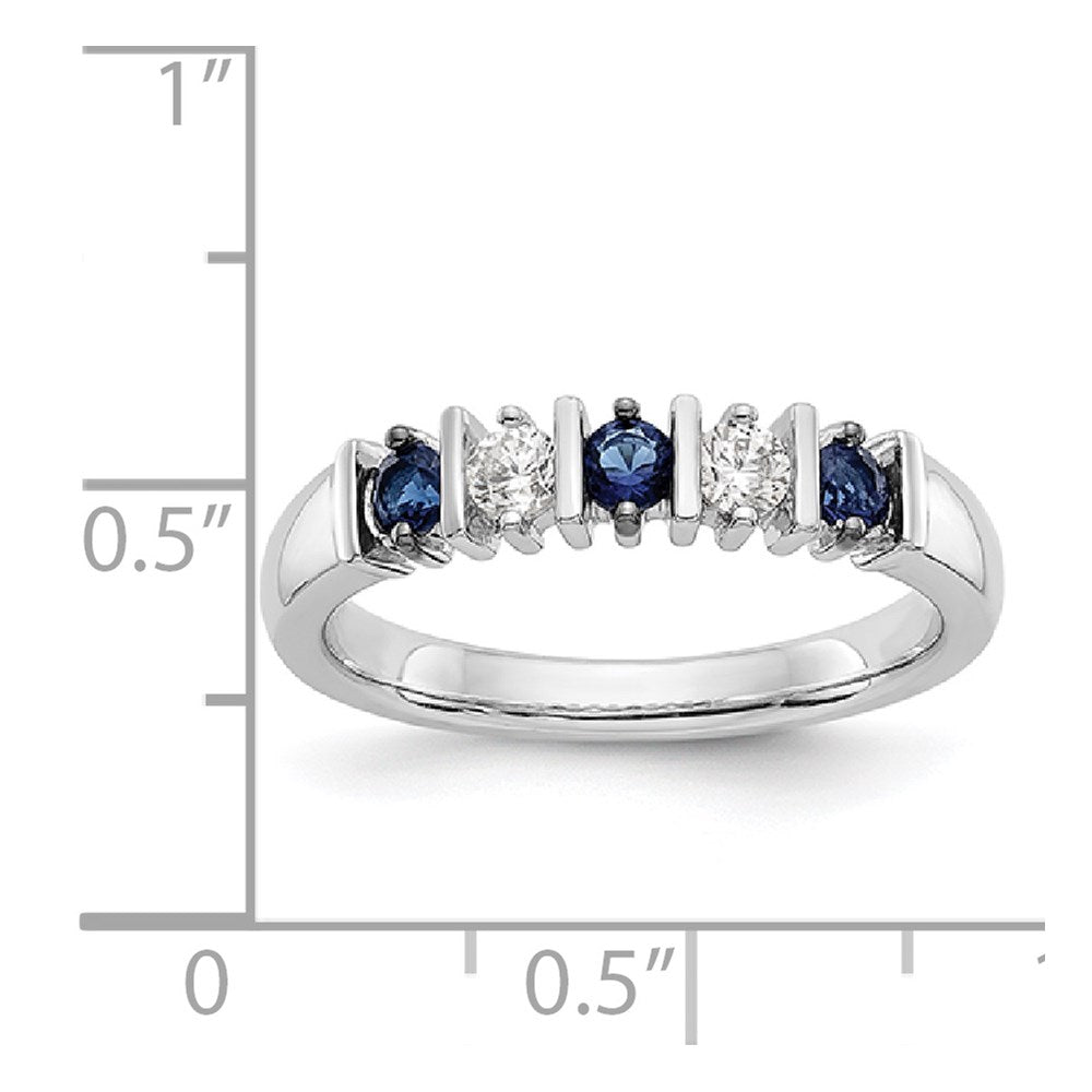 14k White Gold 1/5 carat Diamond and Blue Sapphire Complete Band