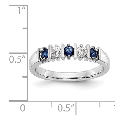 14k White Gold 1/5 carat Diamond and Blue Sapphire Complete Band