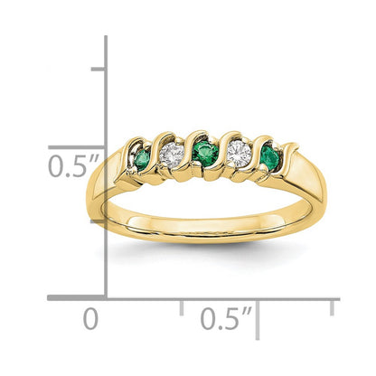 10k Yellow Gold 1/10 carat Diamond and Emerald 5-Stone Band