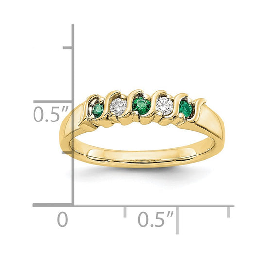 10k Yellow Gold 1/10 carat Diamond and Emerald 5-Stone Band