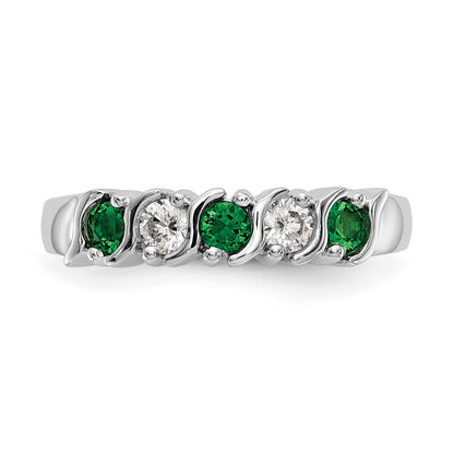 14k White Gold 1/5 carat Diamond and Emerald Complete Band