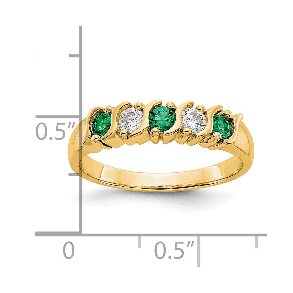 14k Yellow Gold 1/5 carat Diamond and Emerald Complete Band