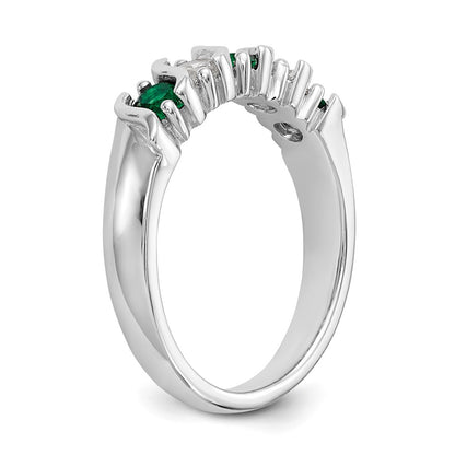 14k White Gold 1/3 carat Diamond and Emerald Complete Band