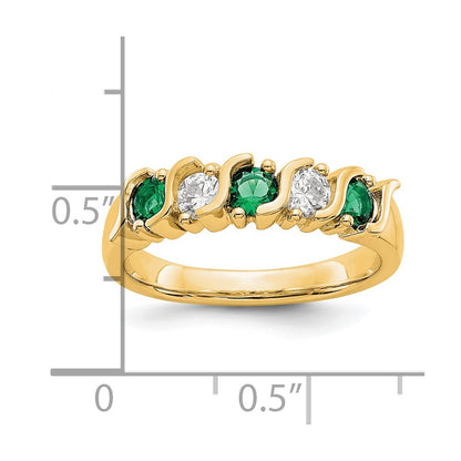 14k Yellow Gold 1/3 carat Diamond and Emerald Complete Band
