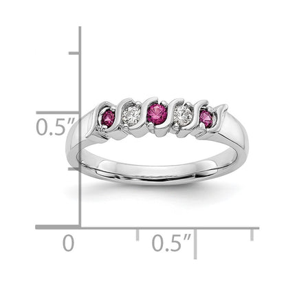 10k White Gold 1/10 carat Diamond and Ruby 5-Stone Band