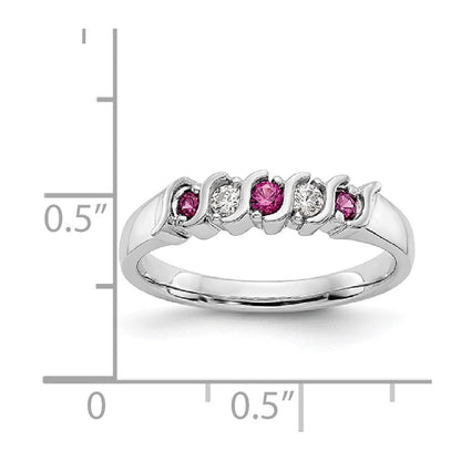 14k White Gold 1/10 carat Diamond and Ruby Complete Band