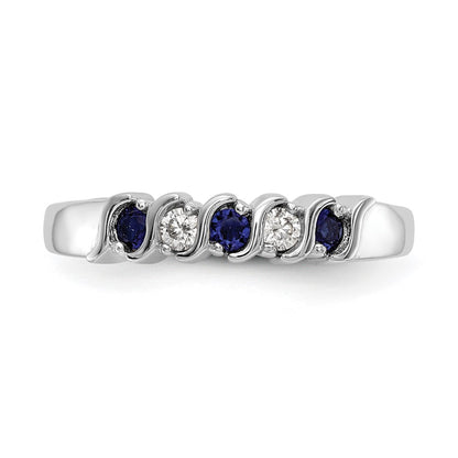 10k White Gold 1/10 carat Diamond and Sapphire 5-Stone Band