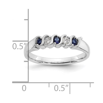 10k White Gold 1/10 carat Diamond and Sapphire 5-Stone Band