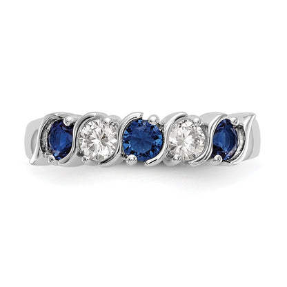 14k White Gold 1/3 carat Diamond and Blue Sapphire Complete Band