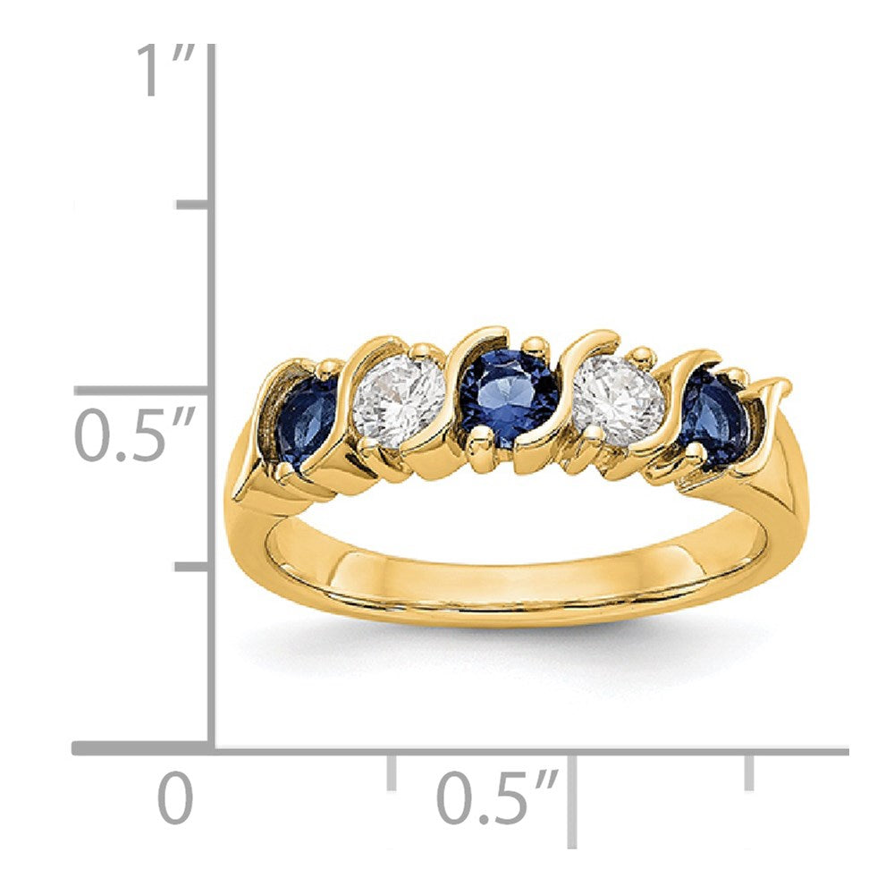 14k Yellow Gold 1/3 carat Diamond and Blue Sapphire Complete Band