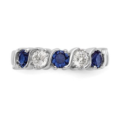 14k White Gold 3/8 carat Diamond and Blue Sapphire Complete Band