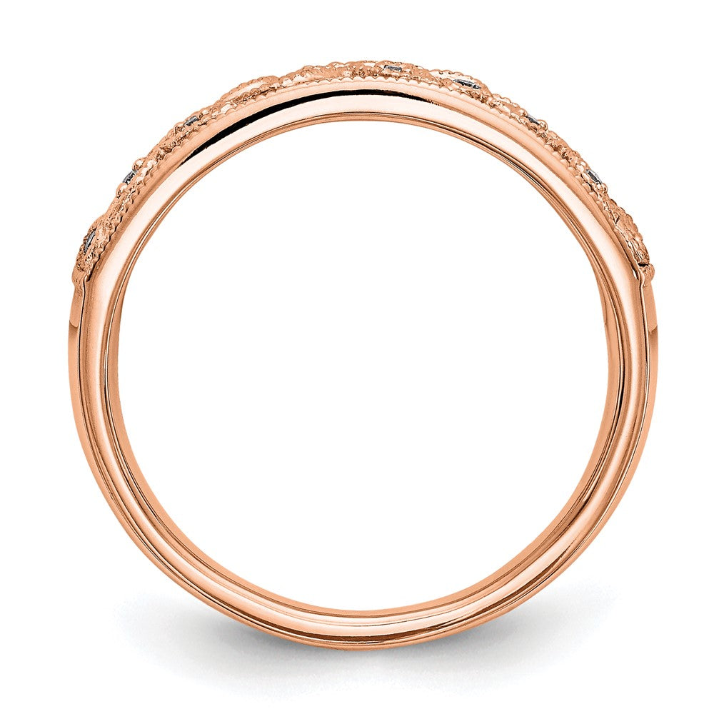 14K Rose Gold Leaf Design 1/20 carat Diamond Complete Wedding Band