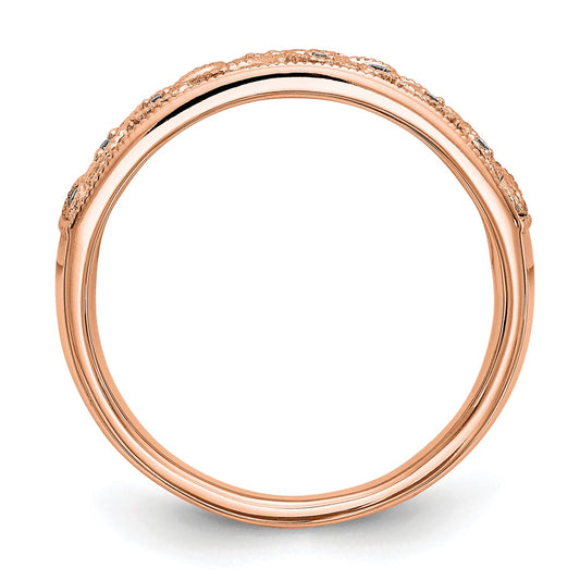 14K Rose Gold Leaf Design 1/20 carat Diamond Complete Wedding Band