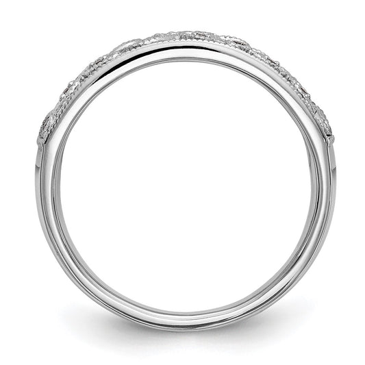 14K White Gold Leaf Design 1/20 carat Diamond Complete Wedding Band