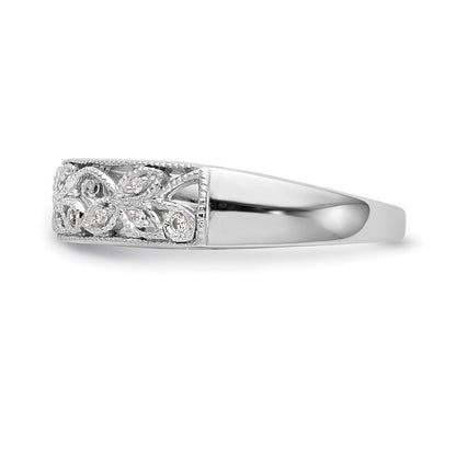 14K White Gold Leaf Design 1/20 carat Diamond Complete Wedding Band