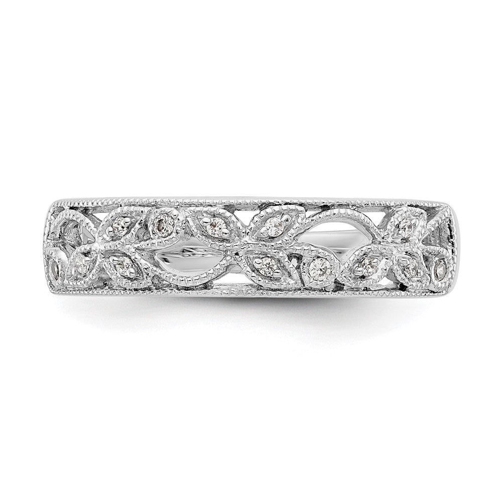14K White Gold Leaf Design 1/20 carat Diamond Complete Wedding Band