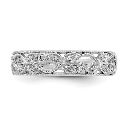 14K White Gold Leaf Design 1/20 carat Diamond Complete Wedding Band