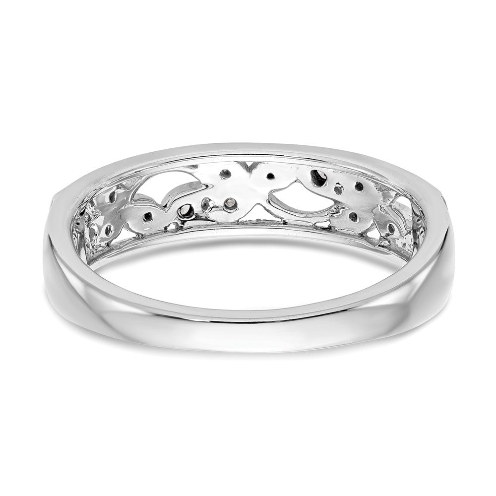14K White Gold Leaf Design 1/20 carat Diamond Complete Wedding Band