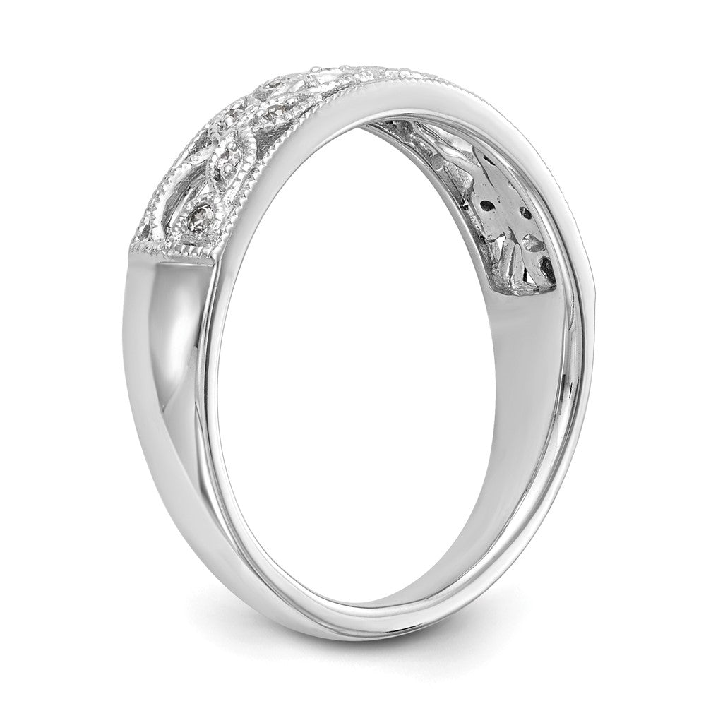 14K White Gold Leaf Design 1/20 carat Diamond Complete Wedding Band