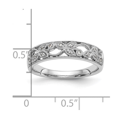 14K White Gold Leaf Design 1/20 carat Diamond Complete Wedding Band