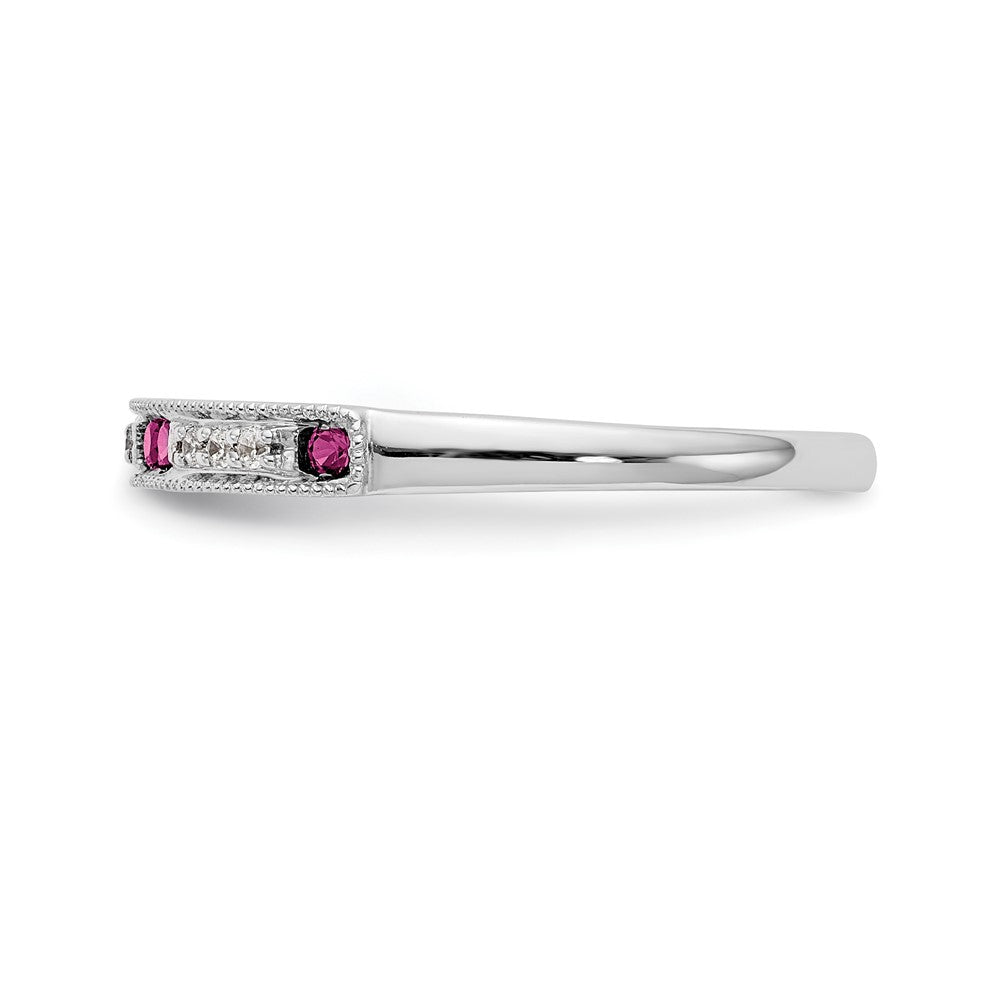 14k White Gold 1/20 carat Diamond and Ruby Complete Wedding Band
