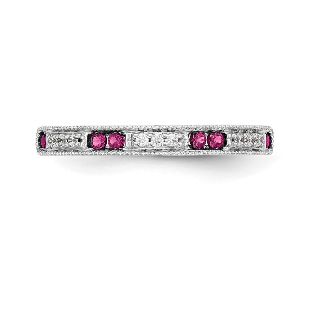 14k White Gold 1/20 carat Diamond and Ruby Complete Wedding Band