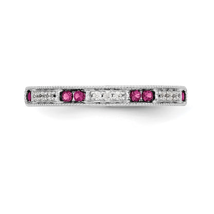 14k White Gold 1/20 carat Diamond and Ruby Complete Wedding Band