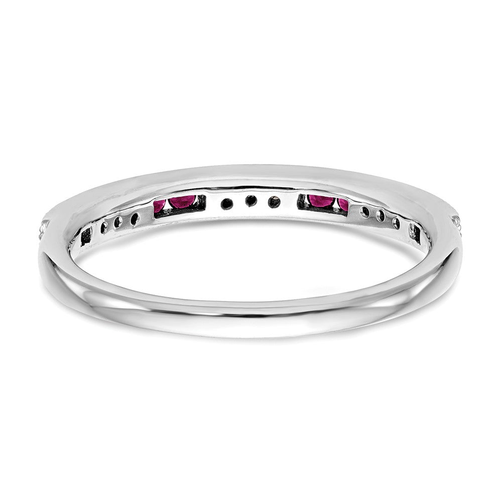 14k White Gold 1/20 carat Diamond and Ruby Complete Wedding Band