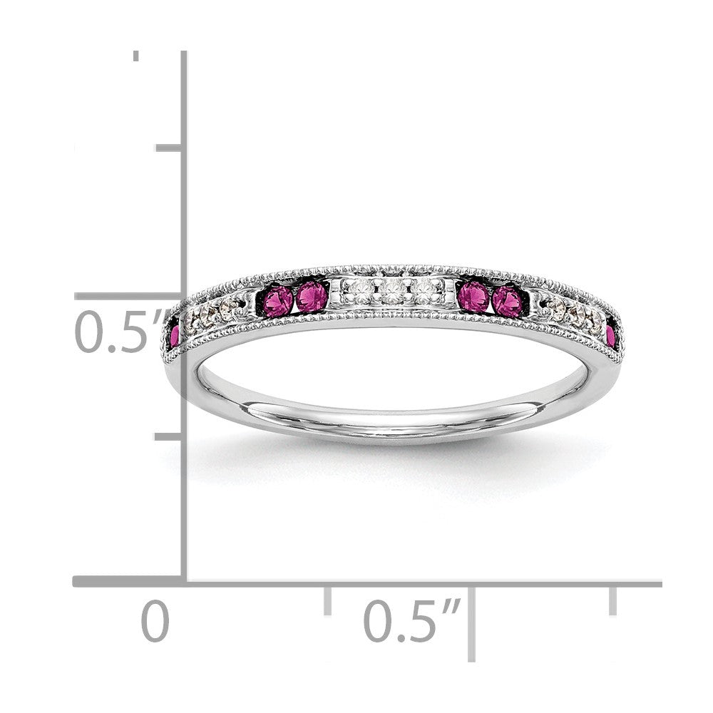 14k White Gold 1/20 carat Diamond and Ruby Complete Wedding Band