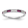 14k White Gold 1/20 carat Diamond and Ruby Complete Wedding Band