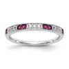 14k White Gold 1/20 carat Diamond and Ruby Complete Wedding Band
