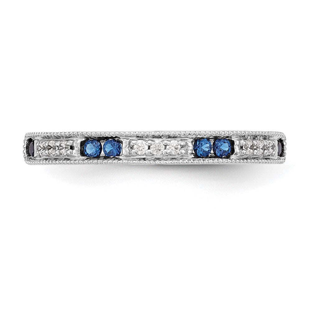 14k White Gold 1/20 carat Diamond and Sapphire Complete Wedding Band