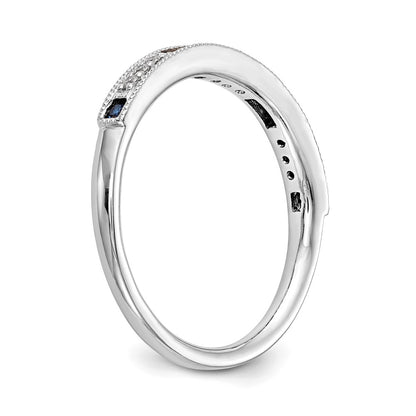 14k White Gold 1/20 carat Diamond and Sapphire Complete Wedding Band