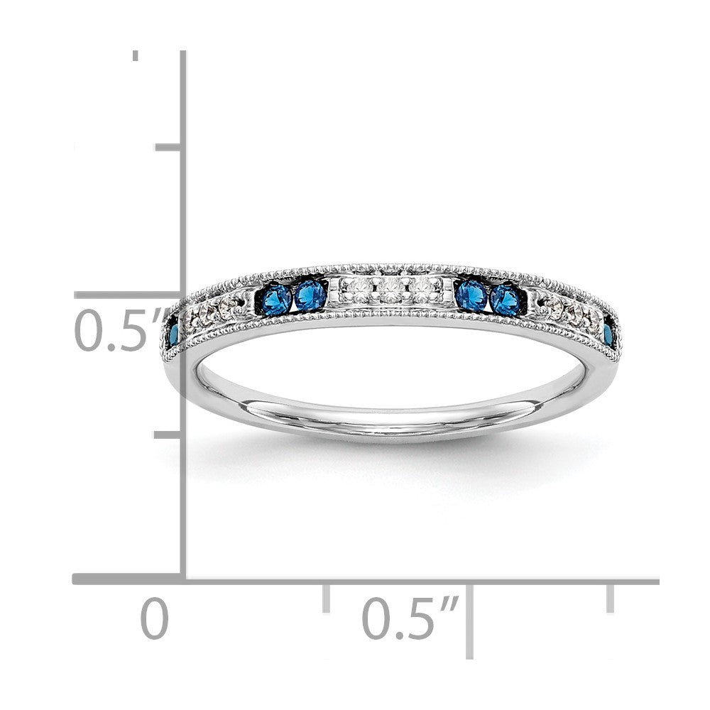14k White Gold 1/20 carat Diamond and Sapphire Complete Wedding Band