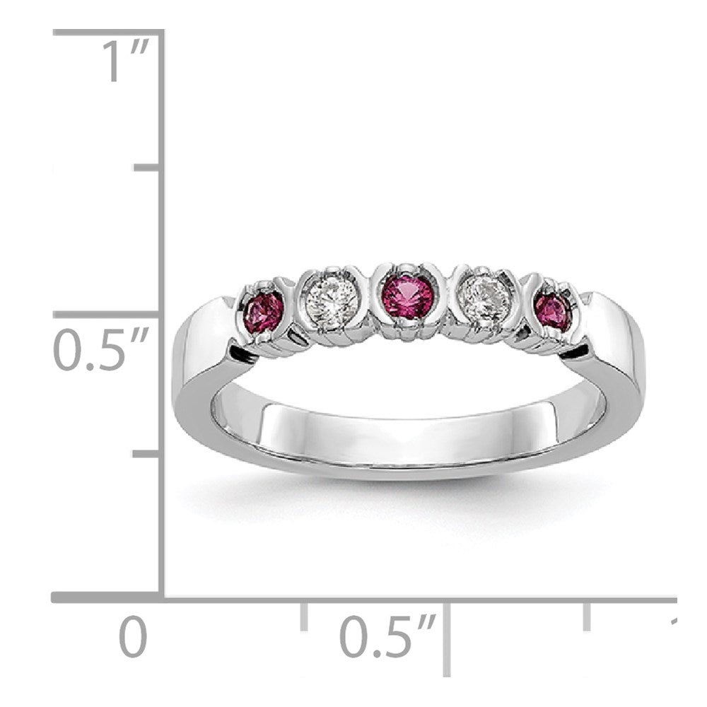 14k White Gold 1/10 carat Diamond and Ruby Complete Band