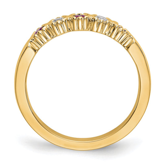 14k Yellow Gold 1/10 carat Diamond and Ruby Complete Band