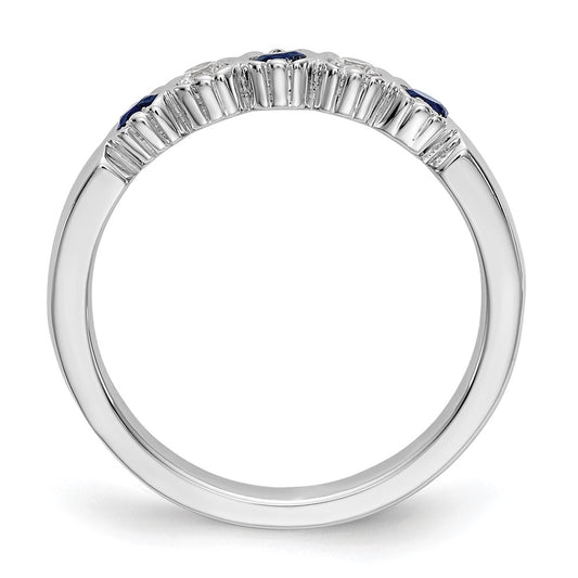 14k White Gold 1/10 carat Diamond and Blue Sapphire Complete Band