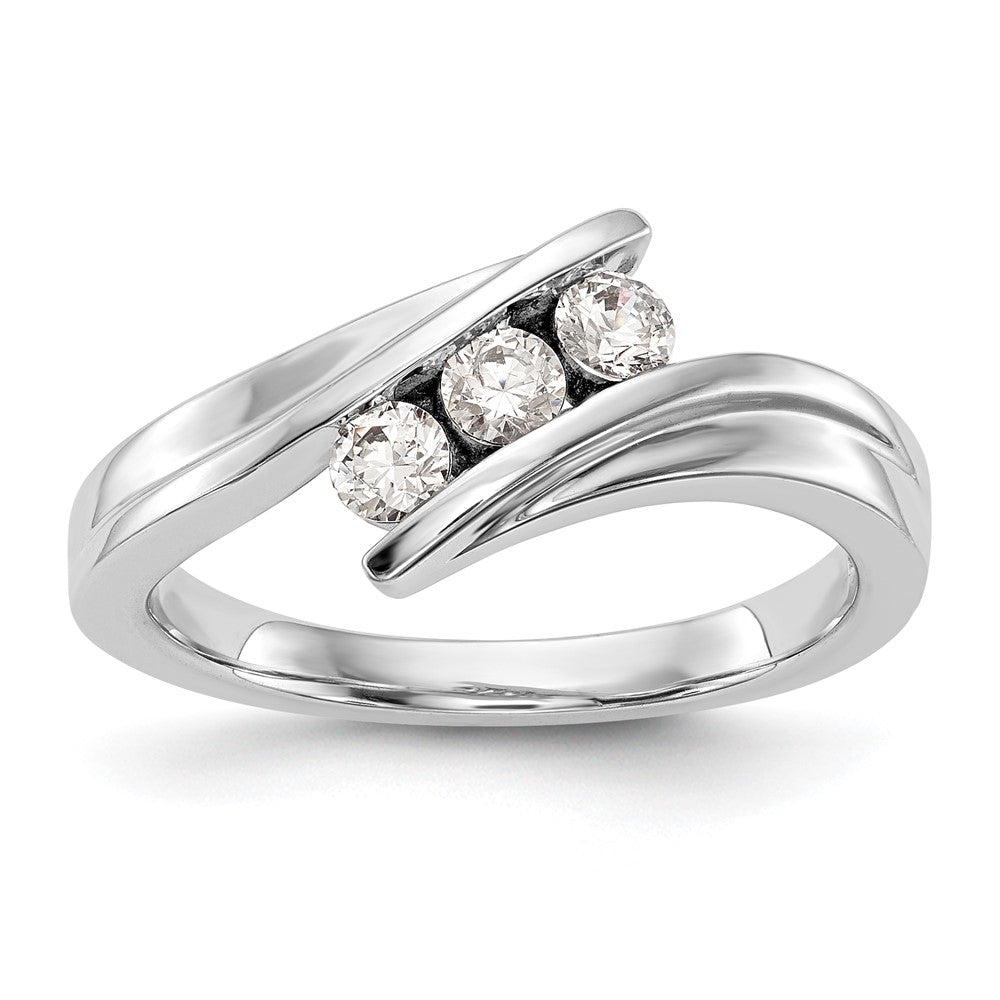 14K White Gold 3-Stone Bypass (Holds 3-3.0mm Round) Diamond Ring Mounting