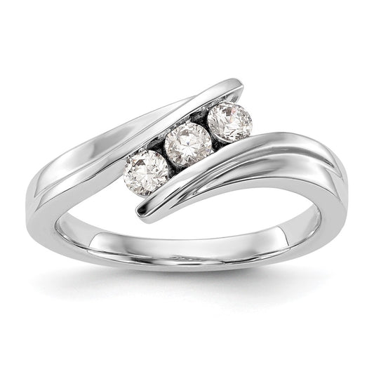 14K White Gold 3-Stone Bypass (Holds 3-3.0mm Round) Diamond Ring Mounting