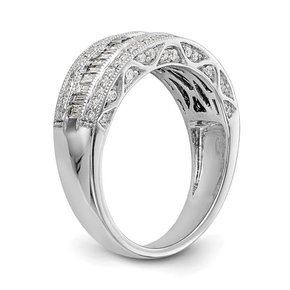 14K White Gold 3/4 carat Baguette/Round Diamond Complete Band