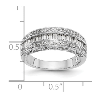 14K White Gold 3/4 carat Baguette/Round Diamond Complete Band