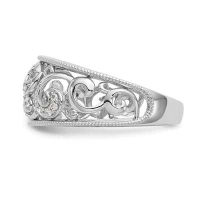14K White Gold Swirled 1/6 carat Complete Diamond Band