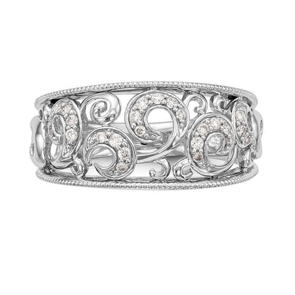 14K White Gold Swirled 1/6 carat Complete Diamond Band
