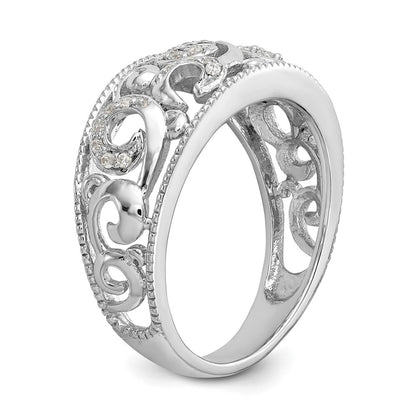 14K White Gold Swirled 1/6 carat Complete Diamond Band