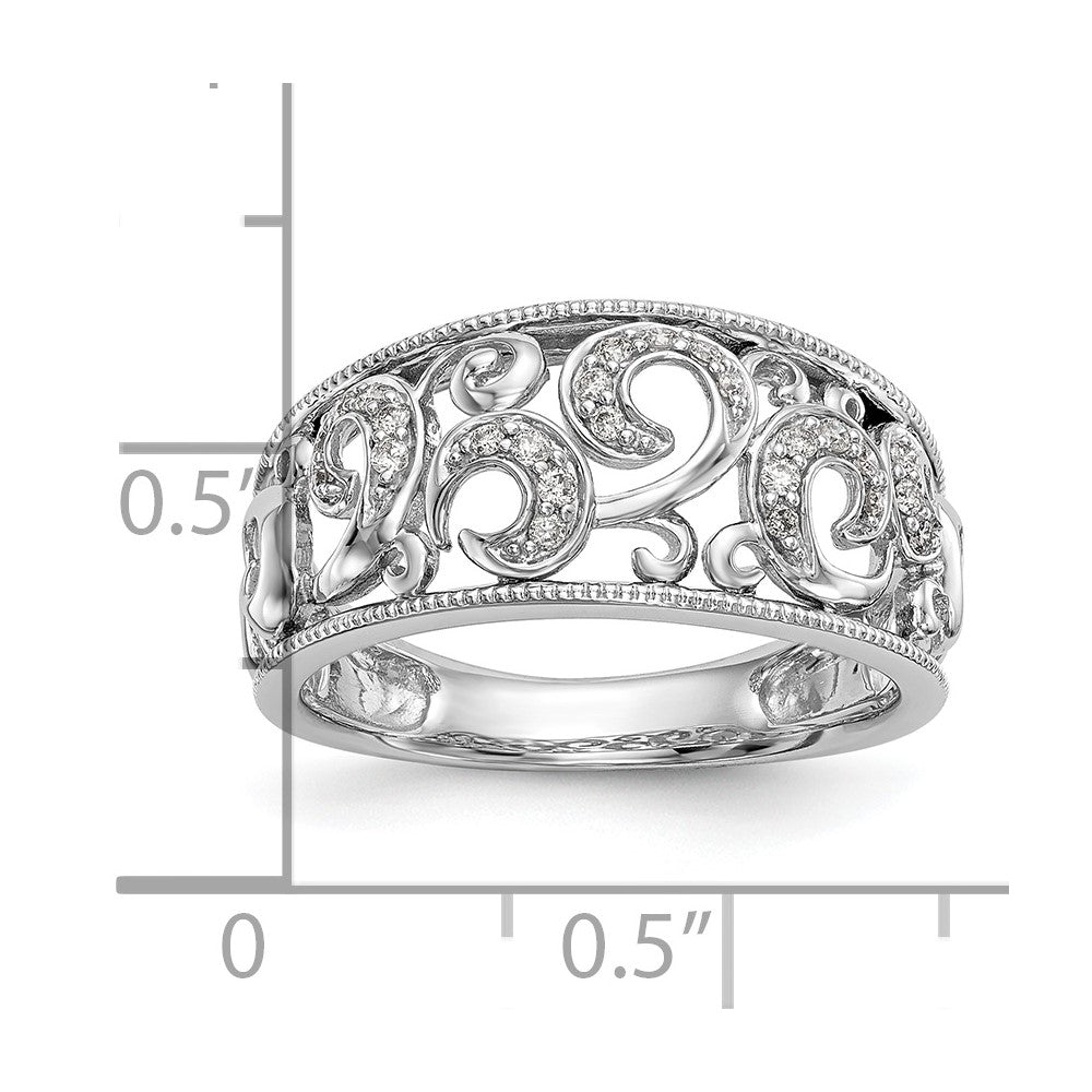 14K White Gold Swirled 1/6 carat Complete Diamond Band