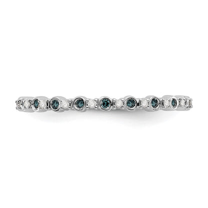 14K White Gold 1/10 carat Blue and White Diamond Complete Band