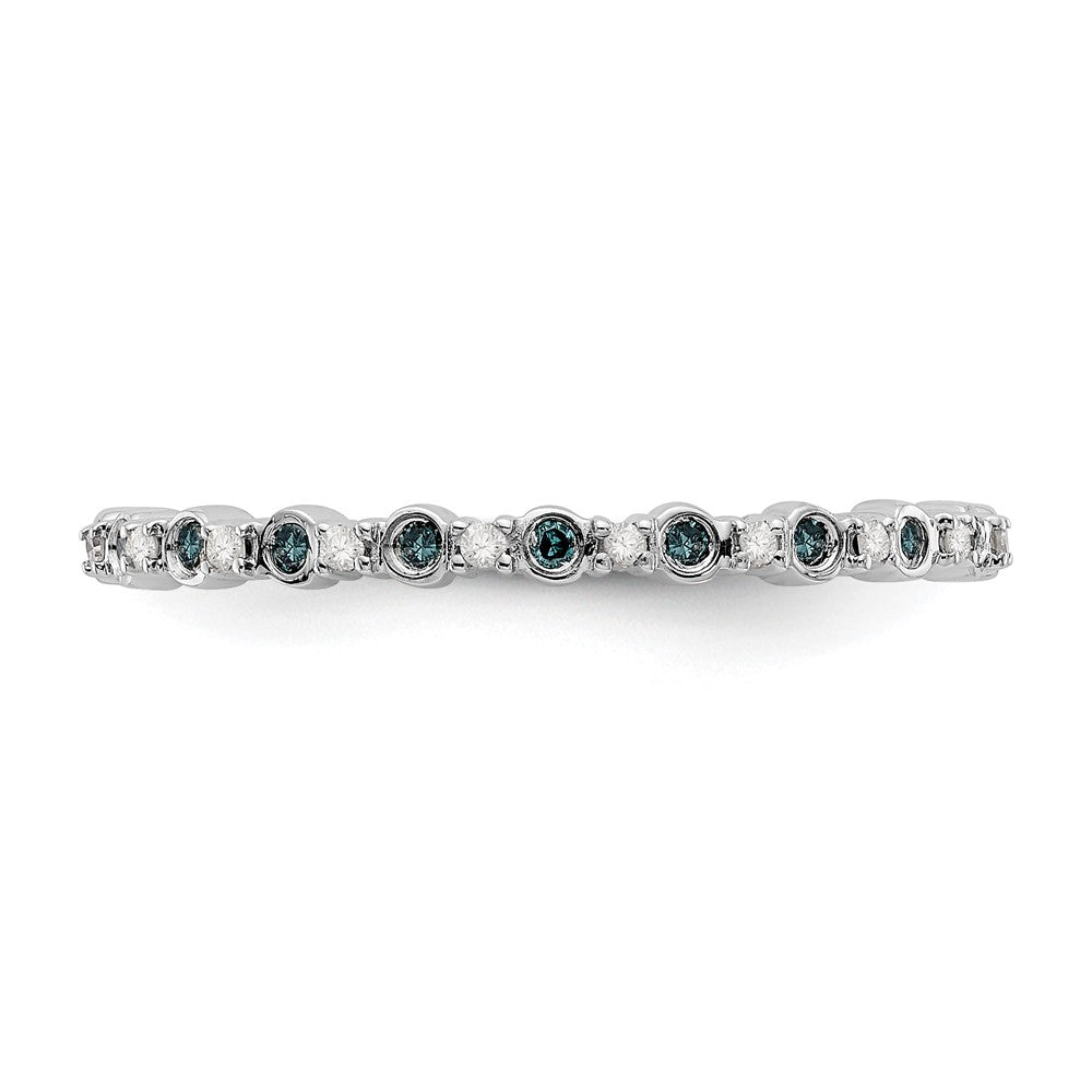 14K White Gold 1/10 carat Blue and White Diamond Complete Band