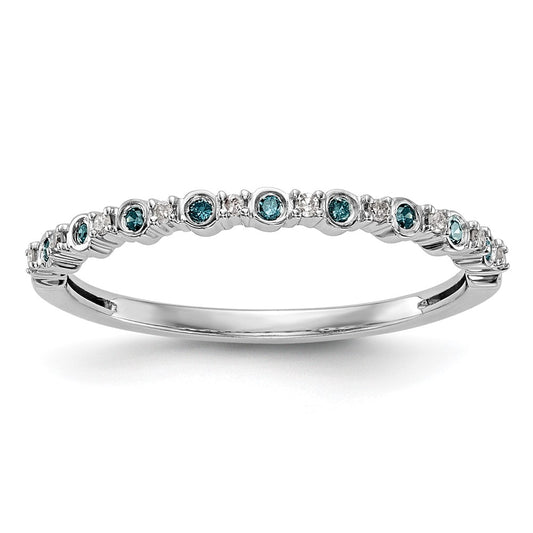 14K White Gold 1/10 carat Blue and White Diamond Complete Band