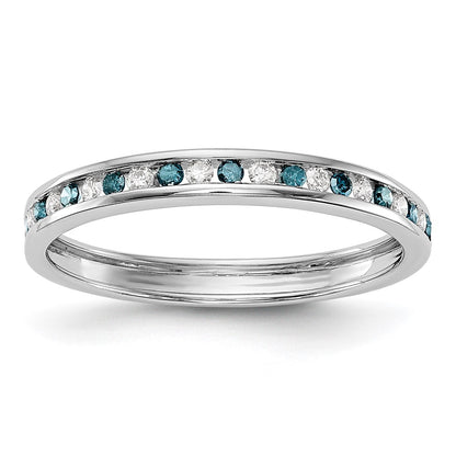 14K White Gold 1/4 carat Blue and White Diamond Complete Channel Band