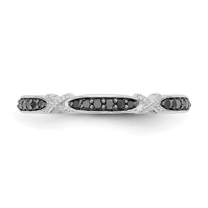 14k White Gold X-Design 1/10 carat Black Diamond Complete Band